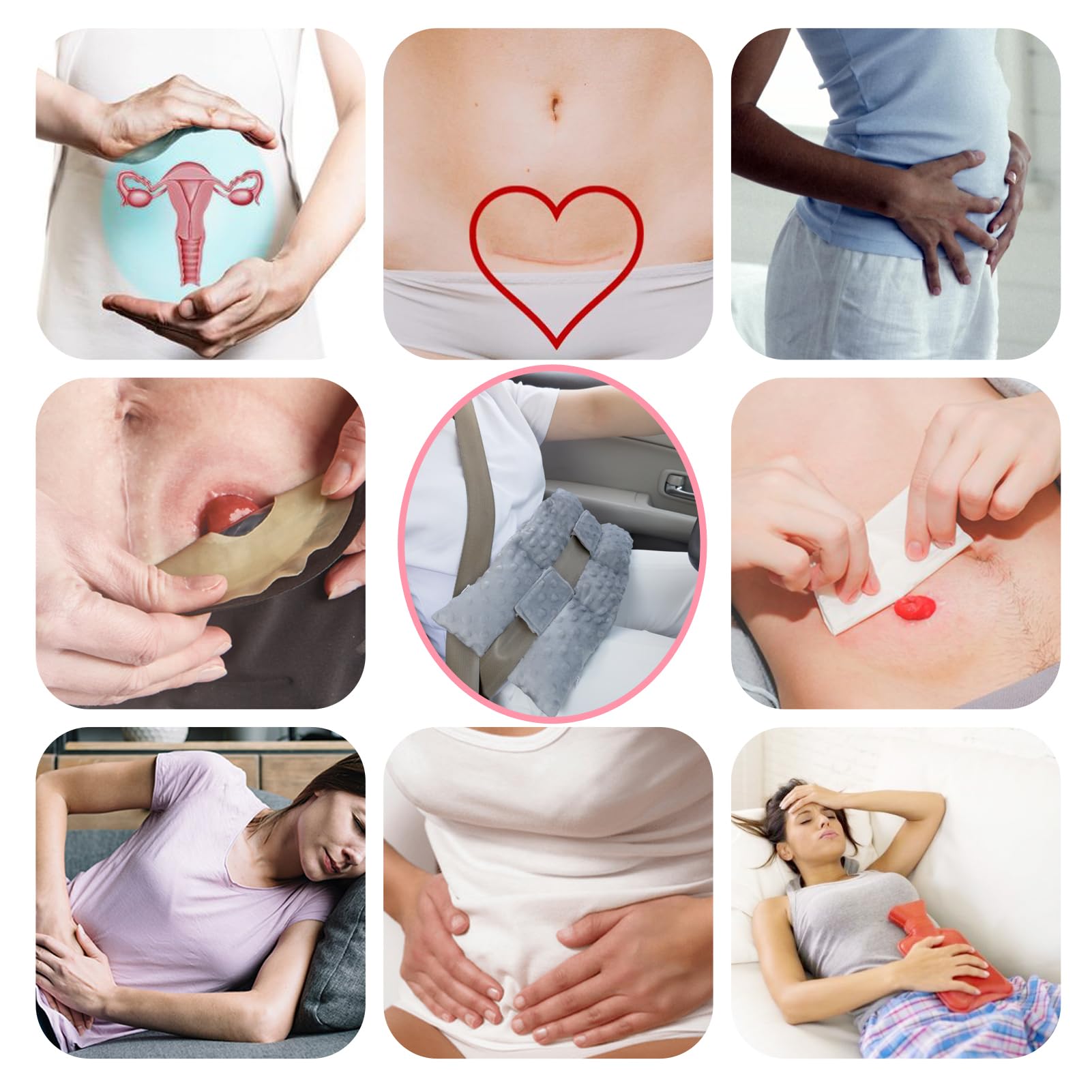 Stoma-Sicherheitsgurtkissen, Stoma-Sicherheitsgurtschutz, Stomabeutel-Bezugskissen zum Autofahren, Ileostomie, Stoma-Stützkissen, Urostomie-Zubehör, Auto, Damen, Herren, Minky Dot Hellgrau