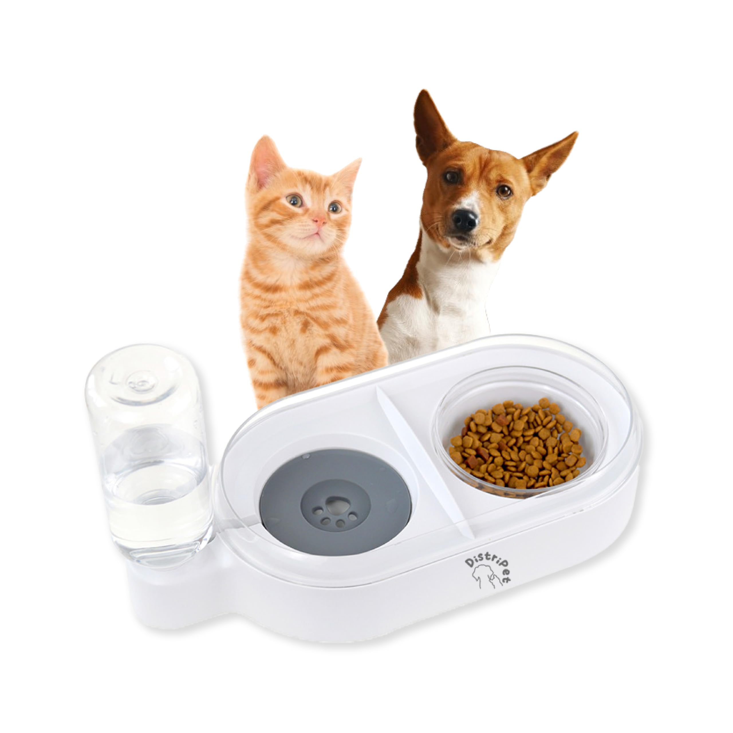 DistriPet Comedero Gato, Comedero y Bebedero Perros y Gatos, Bebedero Perro Antigoteo, Dispensador Automático 2 en 1, 500 ml sin Derrames para Mascotas Pequeñas y Medianas