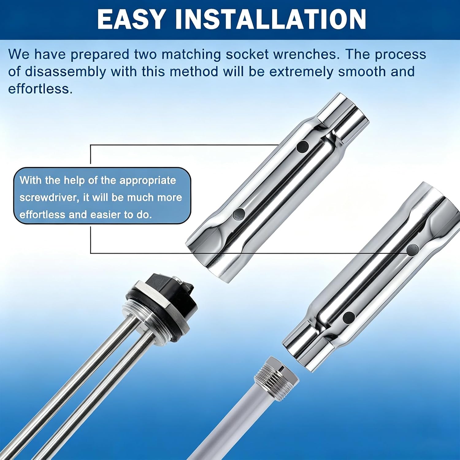 RV Water Heater Elements Kit Compatible with Suburban Sw Series Electric Water Heater,Rv WateHeater Anode*1,520900 Rv Water Heater Element*1,1-1/2" & 1-1/16" Wrench Sockets*1