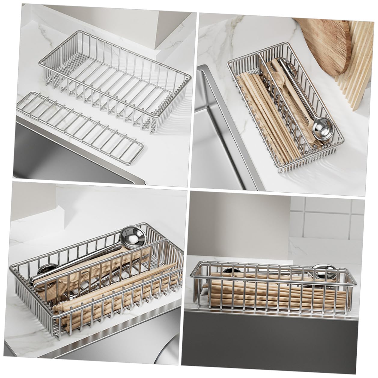 2 Stück Edelstahl Besteckhalter mit Ablagefunktion Separater Besteck Essstäbchen organizer Platzsparender Küchenhelfer für Besteck Küchenutensilien Spülmaschinengeeignetes