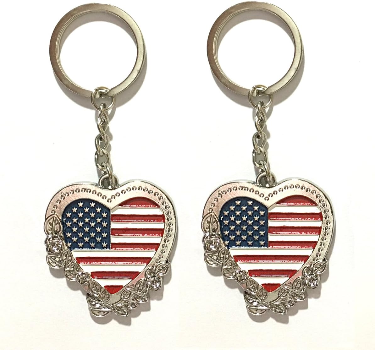 12pcs US American Flag Metal Key Ring Heart Key Chain Flower USA NYC Souvenirs - Set of 12