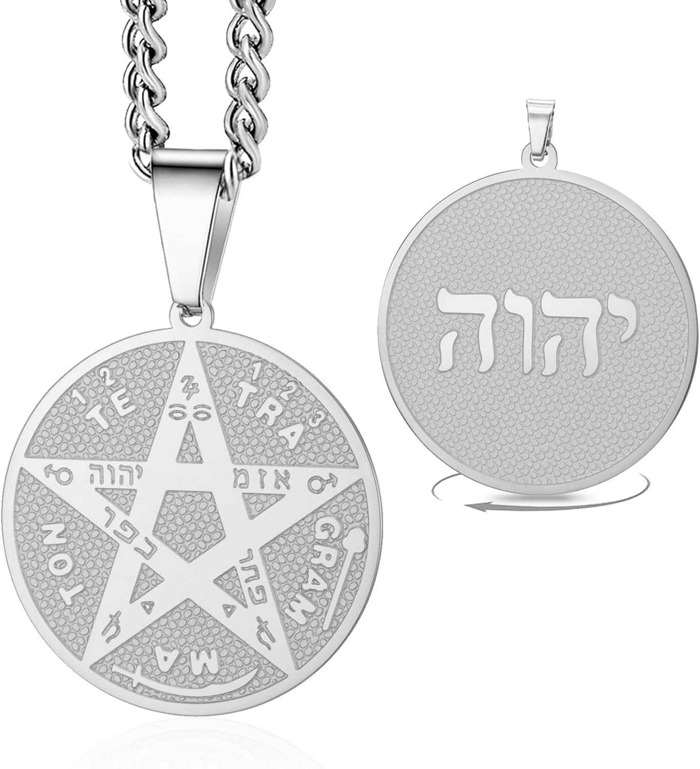 Eouyt Pentagram Tetragrammaton Necklace For Men Women, Hebrew Pentacle Pendant Protection Amulet Wicca Pagan Jewelry Gifts, Tetragrammaton Necklace-S