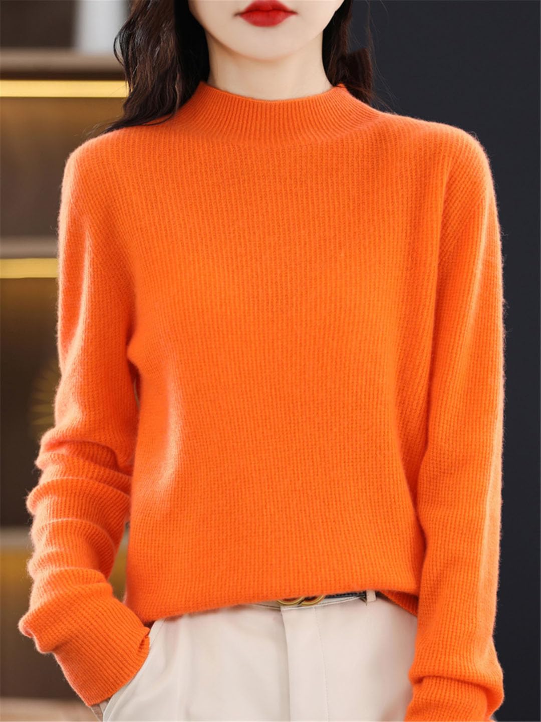 Vogrtcc Jersey Informal para Mujer, Suéter De Lana con Cuello Falso, Top De Punto De Cachemira