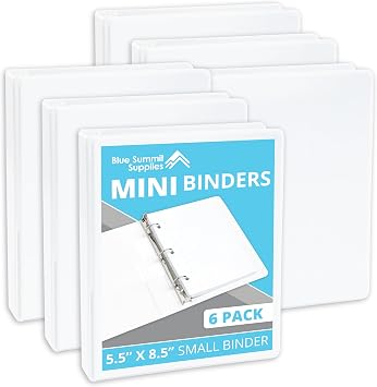 Blue Summit Supplies Small 3 Ring Binder for 5.5" x 8.5" Paper, White 6 Pk