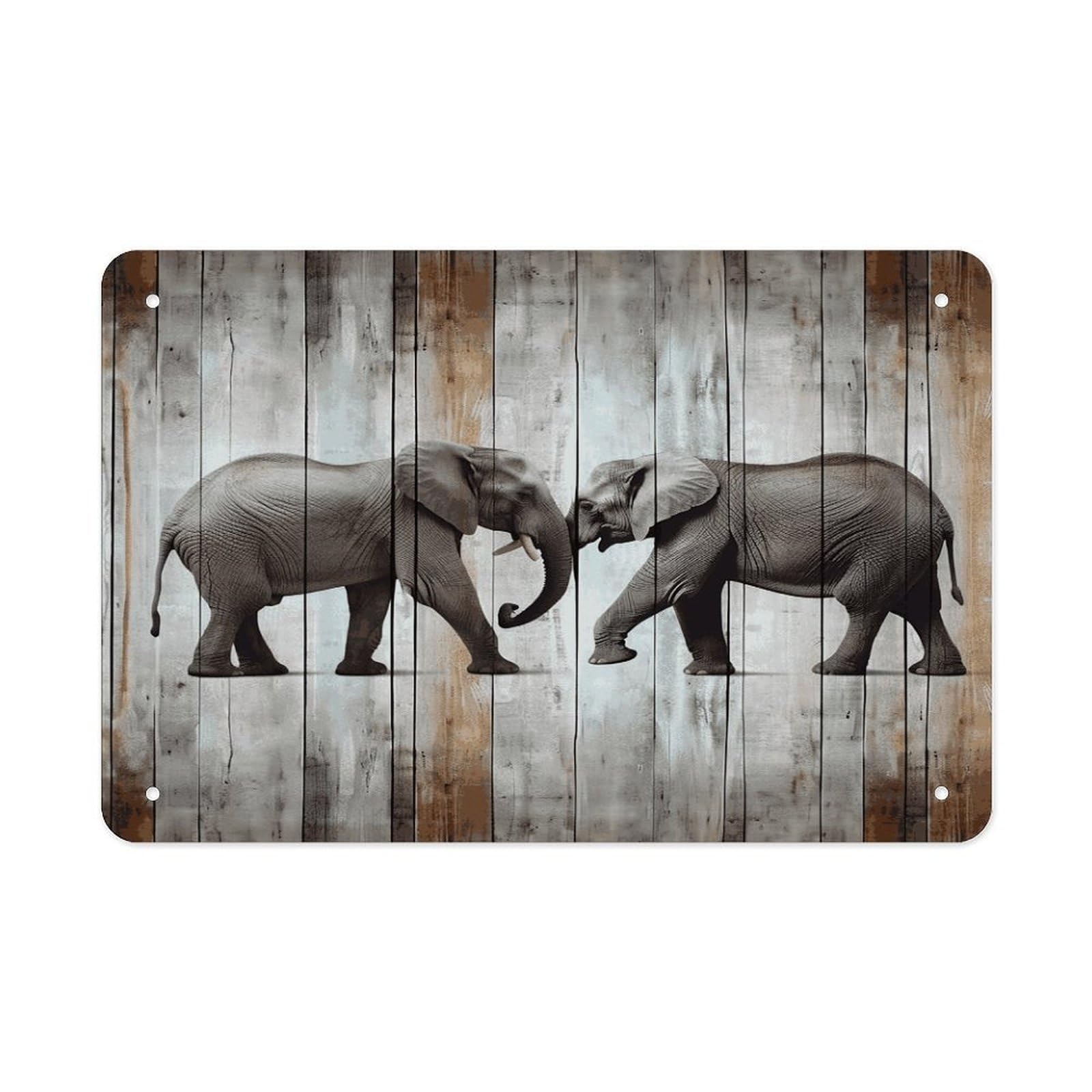 Elephant on Wood Wall Art Metal Signs Tin Sign