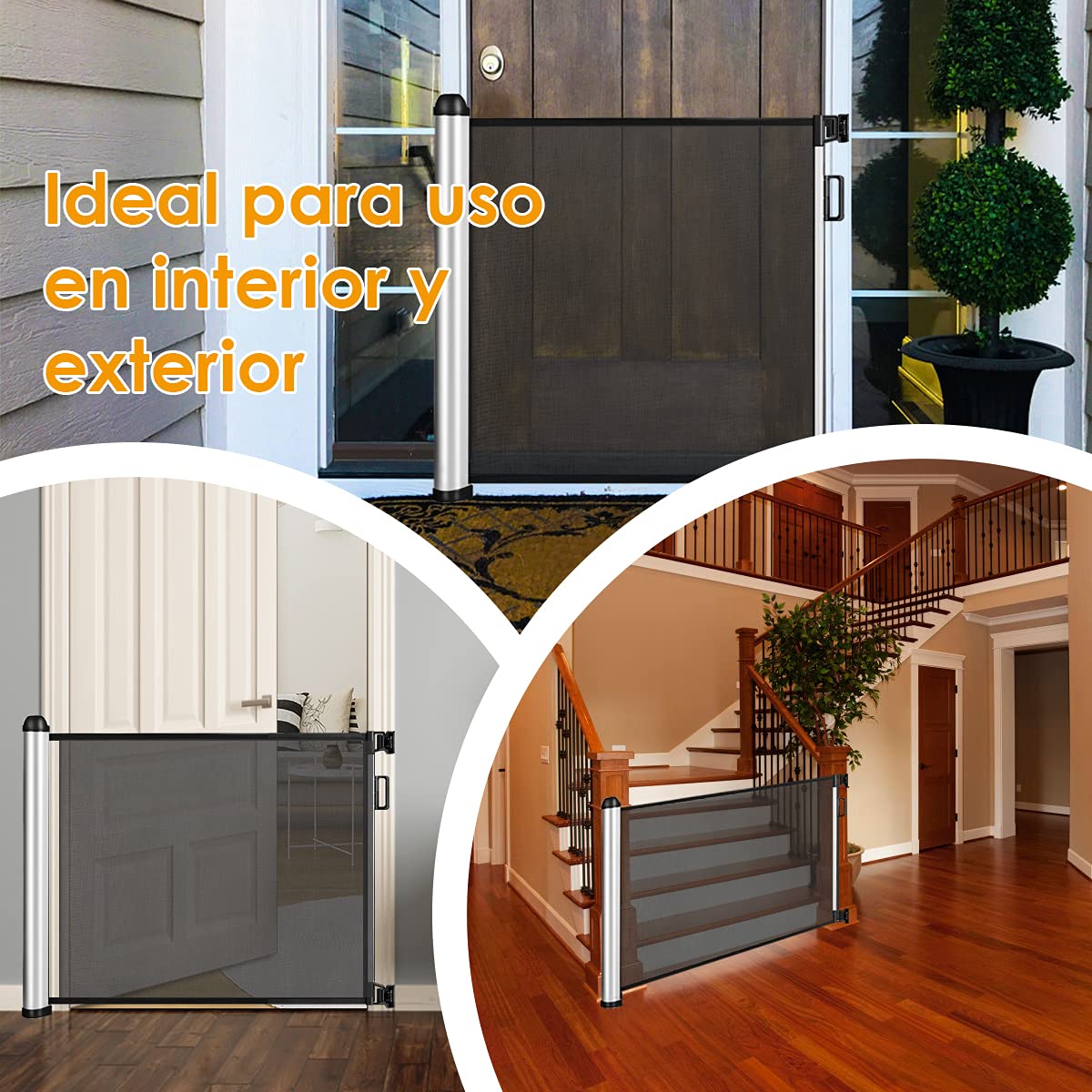 COSTWAY Barrera de Seguridad Extensible Malla para Niños y Mascotas Rejilla de Protección de Puerta y Escalera (Gris Oscuro)