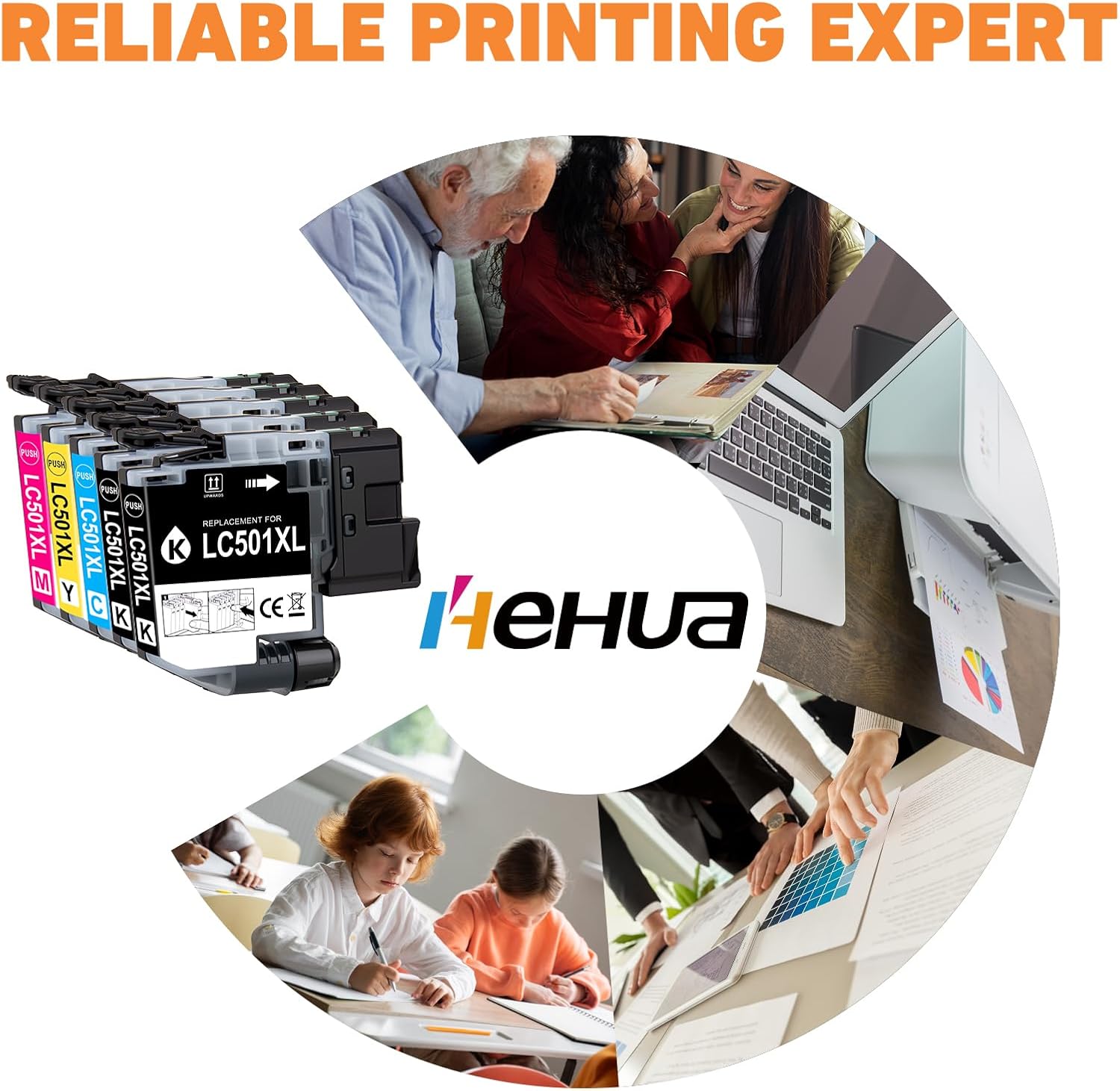 hehua LC501XL Ink Cartridges LC501 Series Inks (5-Pack,2,000 Pages) Compatible for Brother LC501XL Ink Cartridge LC501 XL for Brother Work Smart 1360 MFC-J1360DW Ink Cartridges MFC-J1410DW MFC-J1260W