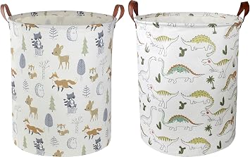 NTAOHAMPER 2 Pack Laundry Basket,Canvas Baby Clothes Hamper,Kids Toys Storage Basket Gift Basket with Handles,Baby Nursery,Room Decor,Bedroom,Bathroom,Playroom
