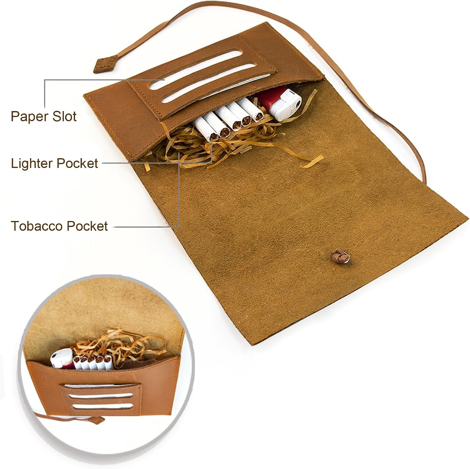 Boshiho Genuine Leather Roll Up Tobacco Pouch with Rolling Tip Paper Holder Slot