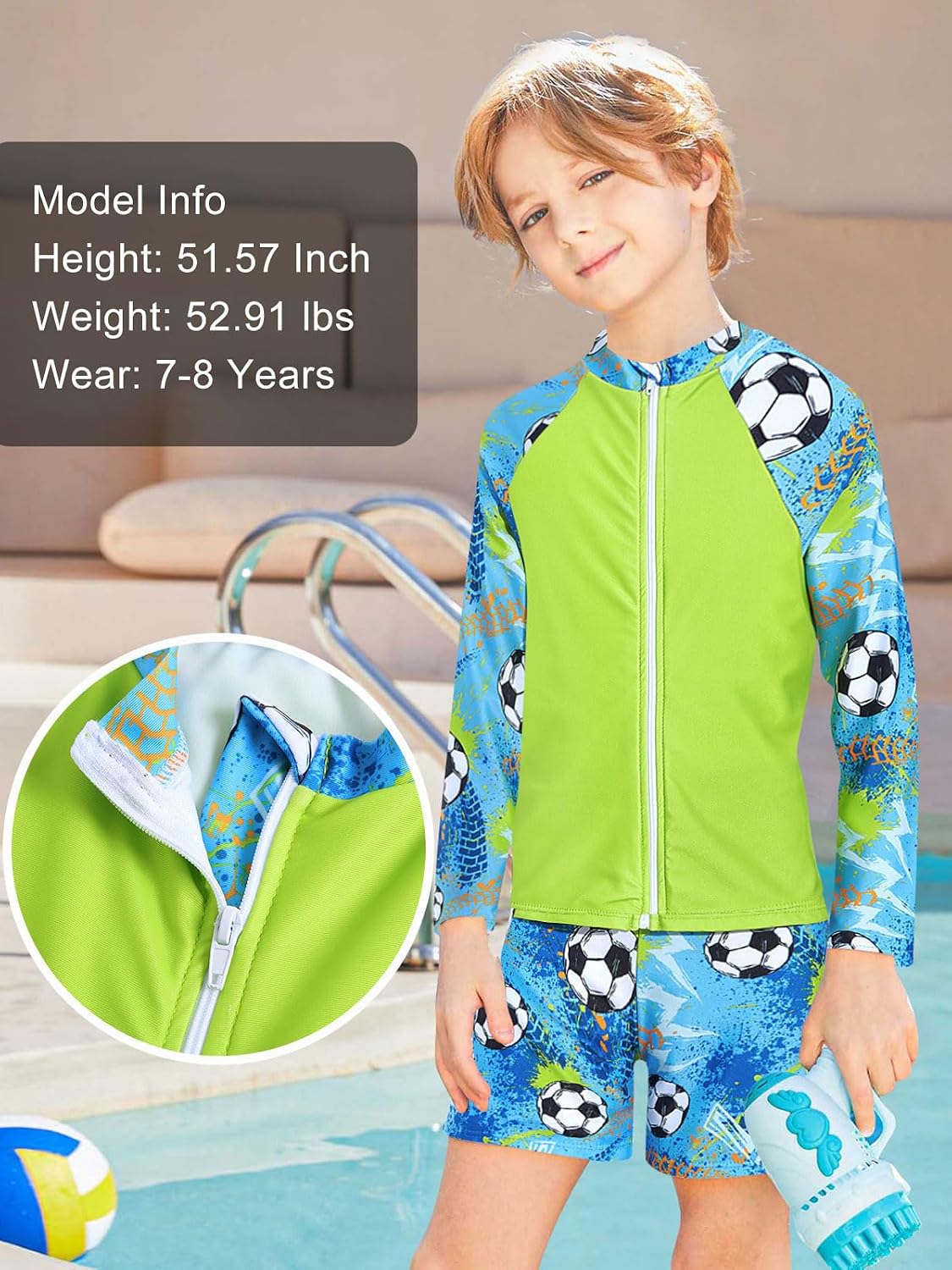 Boys Zipper Rash Guard Sets UPF 50+ with Short 3-9 Years