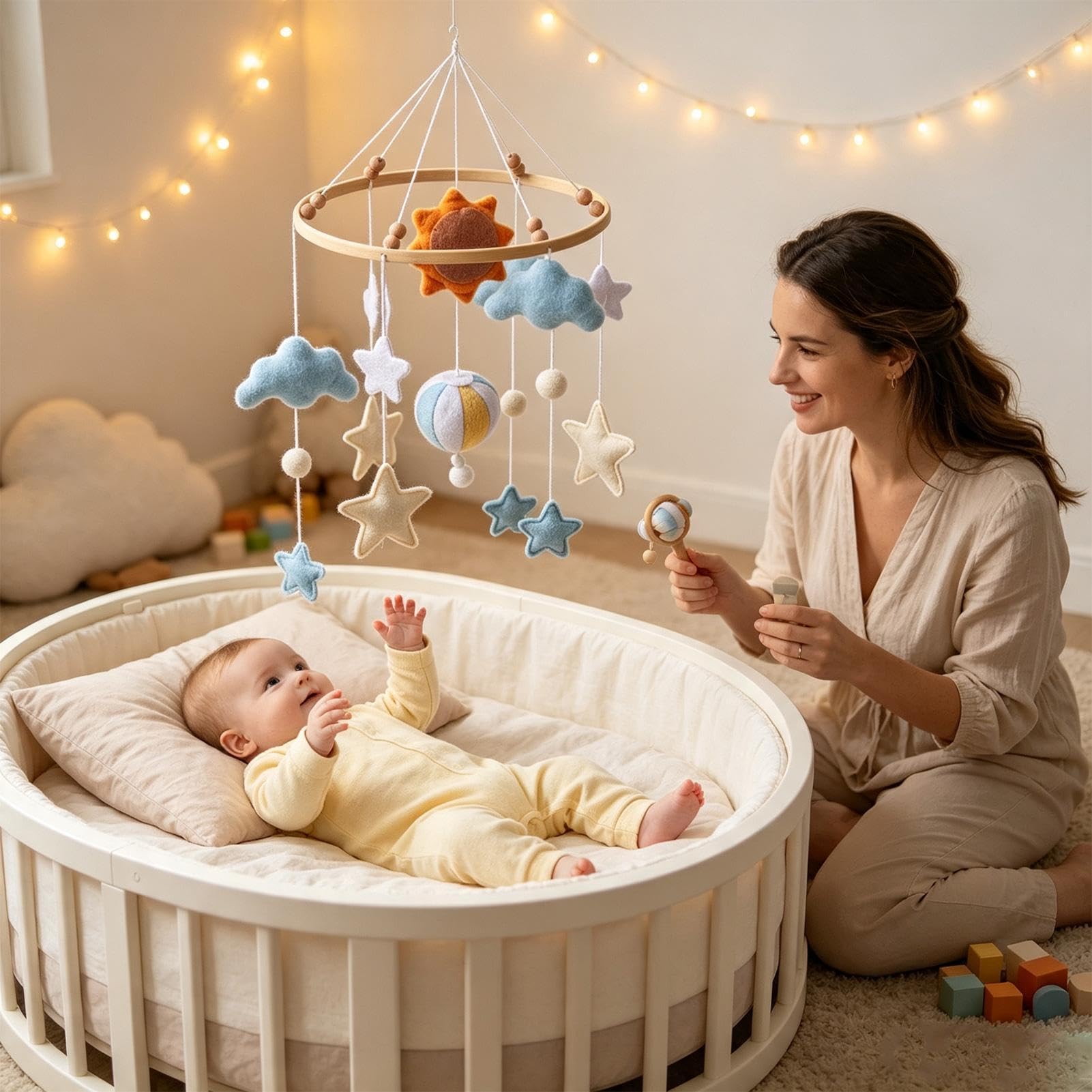 Bambini Mobile per Culla Handmade Naturale Liscia Ornamenti In Legno | Clip mobile per culla per ragazzi doccia festa casa giorno soggiorno finestra porta soffitto