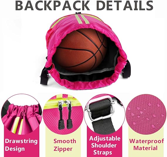 DDSHUN Drawstring Backpack, Waterproof Gym Bag, Unisex Large Oxford PE Pack Students School Backpack Swimming Bag Durable Sports Ball Bag with Shoe Bags