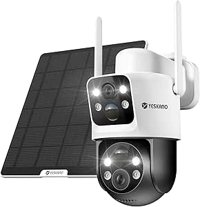 YESKANO Outdoor Wi-Fi Camera, 6MP Surveillance Camera with Solar Panel, PTZ Wireless Outdoor Wifi Camera with Dual Lens and Dual PIR Battery, 2.4 GHz, IP66, Supports Alexa asin的图片