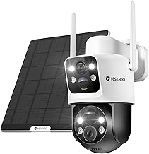 Outdoor Wi-Fi Camera, 6MP Surveillance Camera with Solar Panel, PTZ Wireless Outdoor Wifi Camera with Dual Lens and Dual PIR Battery, 2.4 GHz, IP66, Supports Alexa