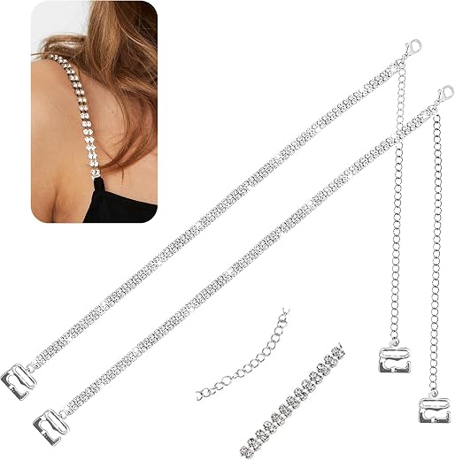 CURATED CART Adjustable Rhinestone Bra Straps for Women - Non-Slip Bling Shoulder Straps - Sexy Crystal Dress Accessories...