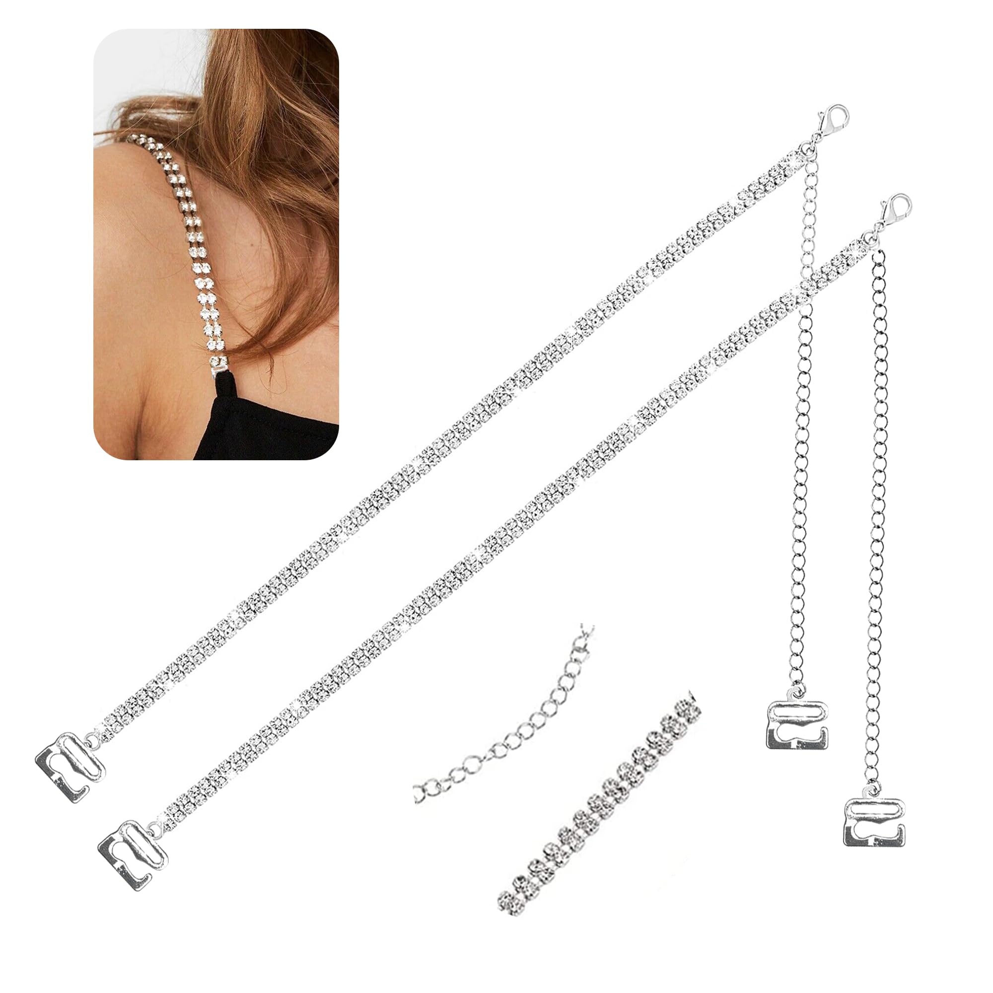 Adjustable Rhinestone Bra Straps for Women - Non-Slip Bling Shoulder Straps - Sexy Crystal Dress Accessories - Replacement for Wedding, Party Outfits and Beachwear