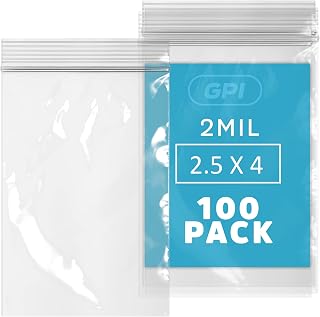 GPI - Pack of 100, 2.5" x 4" 2 Mil Thick - Clear Plastic Reclosable Zip Bags - Bulk, Strong Poly Baggies with Resealable Zip Top Lock for Pills, Meds, Jewelry, Travel, Storage, Packaging & Shipping