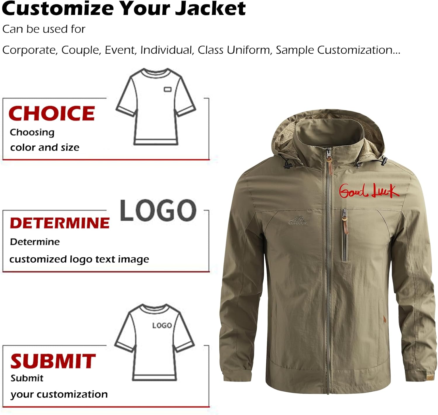 Custom Men's Windbreaker Jacket Lightweight Water Resistant Outdoor Workwear Hooded Rain Coat Add Your Logo