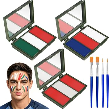 3Pcs Patriotic Face Painting Kit, 3 Colors Flag Face Paint with Brushes