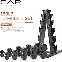 Vista 2 de CAP Barbell Juego de mancuernas hexagonales recubiertas de 150 libras con estante vertical Múltiples opciones