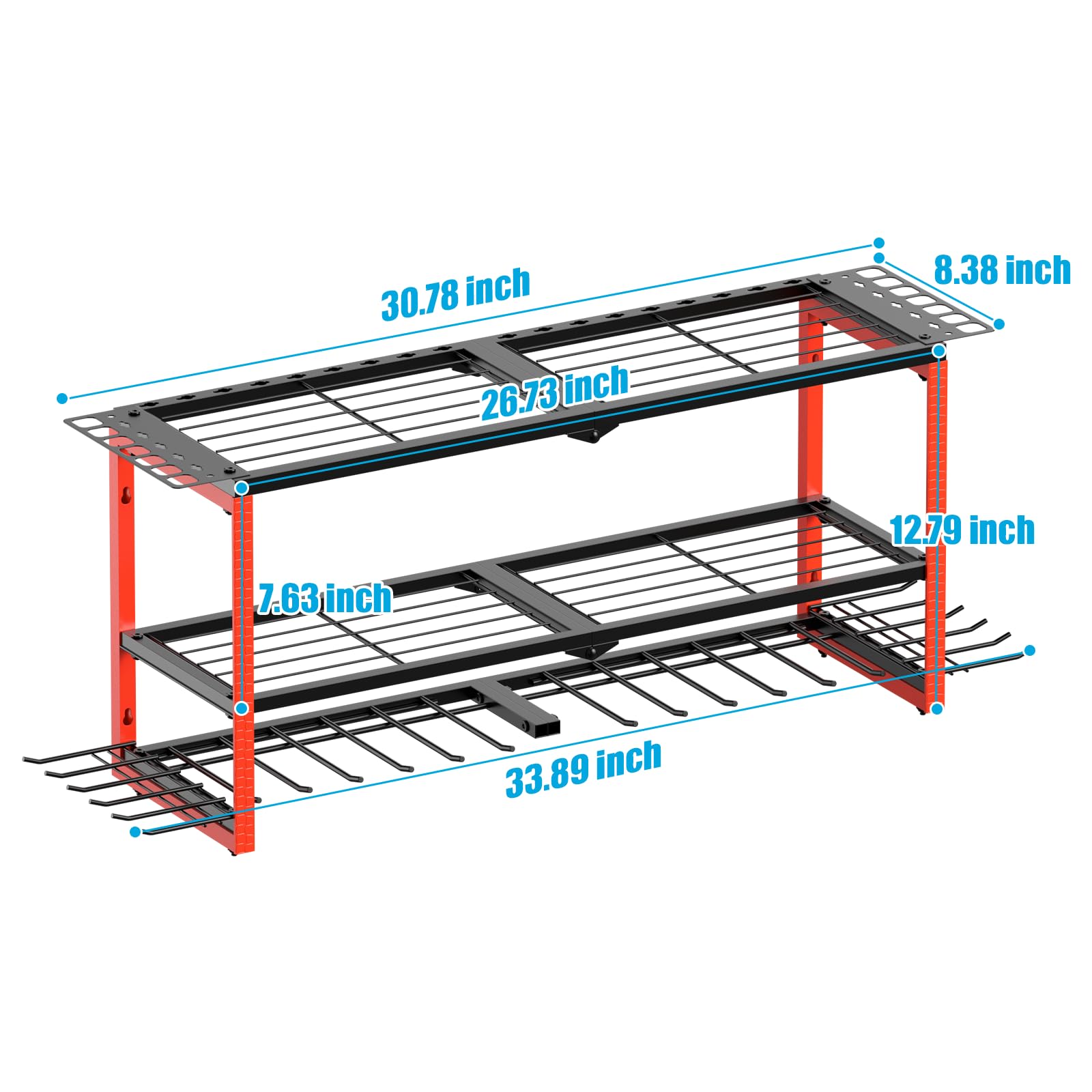 CCCEI Power Tool Organizer Wall Mount, Large 3 Layer Garage Storage Shelves and Organization, Heavy Duty Metal Drill, Battery, Tools Box Holder Rack, Gifts for Men, Red.