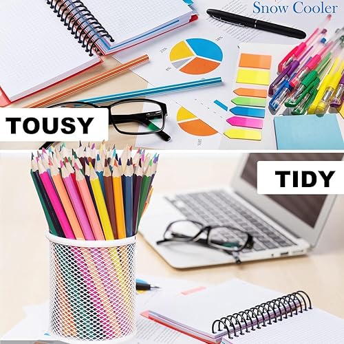 Miniatura 3 de Portalápices de malla para lápices, soporte de metal para lápices, portavasos para escritorio, oficina, organizador de bolígrafos, blanco, paquete