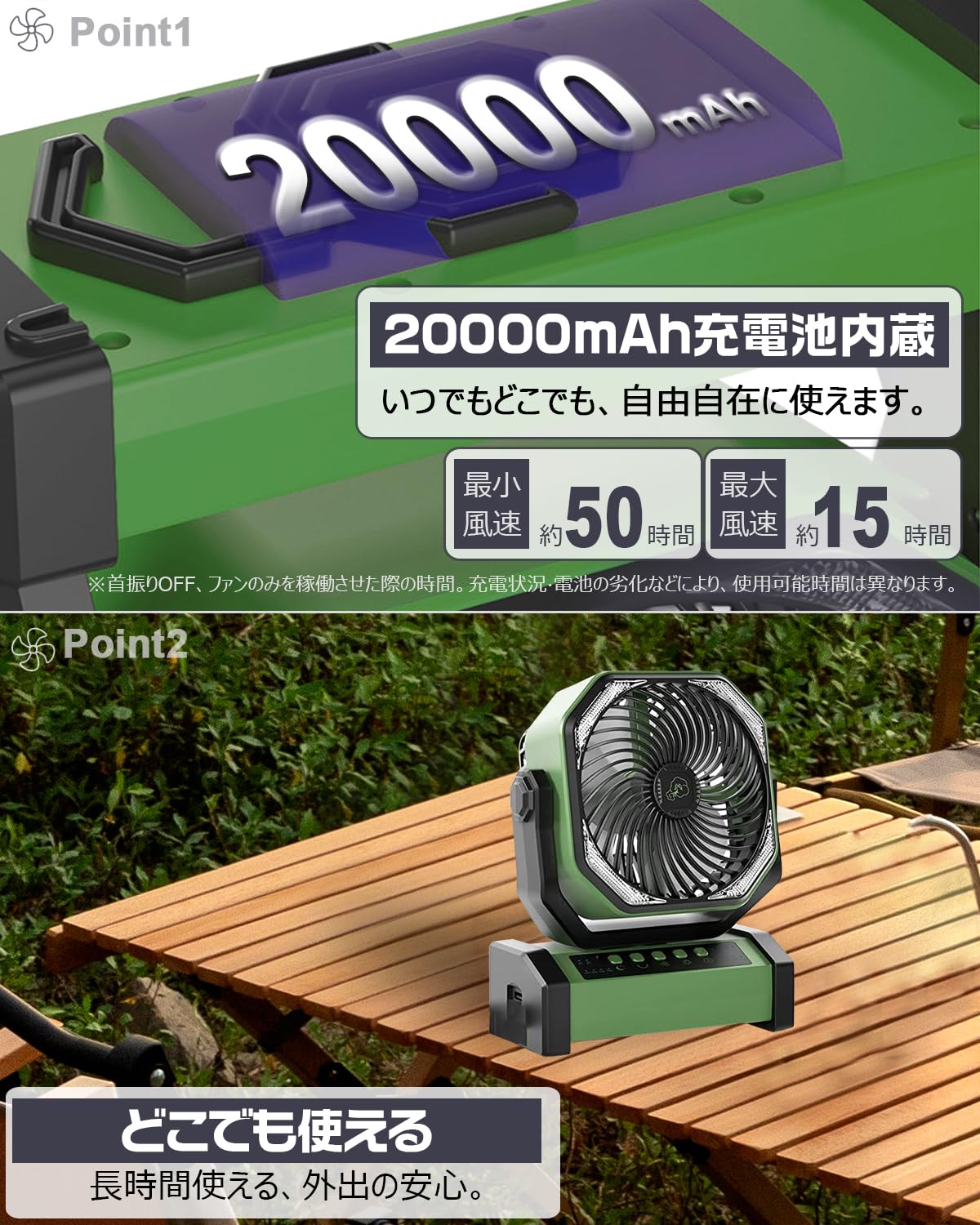 Amazon | 【自動首振り＆20000mAh】 扇風機 キャンプ アウトドア 充電