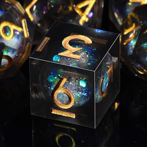 Miniatura 3 de AUSTOR Juego de dados DND de resina de núcleo líquido, de borde afilado, 7 troqueles, juego de dados DND de arena movediza hechos a mano para juegos