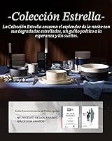 Vista 8 de famiware Juego de vajilla con estrellas, juego de platos y cuencos para 4, 12 piezas de vajilla acanalada - Resistente a las astillas y a