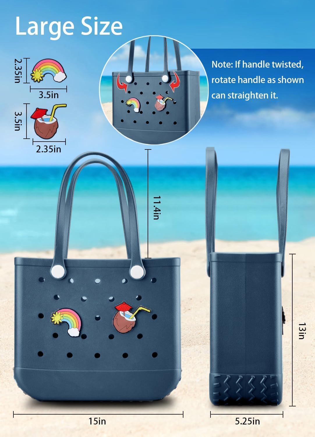 Beach Bag Rubber Tote Bag - Waterproof Travel Bag for Women Washable Tote Bag Handbag for Sports Beach Market Pool - Image 3