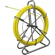 590FT Fiberglass Fish Tape 1/4" Duct Rodder with Brake, Non-Conductive Electrical Wire Puller Fish Tape Cable Running Rod with Steel Reel Stand for Walls & Conduit Wiring[6mm*180m]