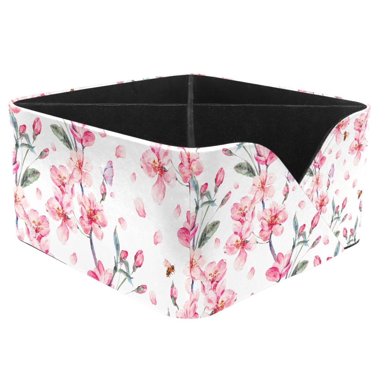KengjuTesu Watercolor Spring Pink Flowers Blooming Branches Cherry Desktop Organizer Pen Holder, Rectangular Pencil Cup for Office, Study and Makeup Stations