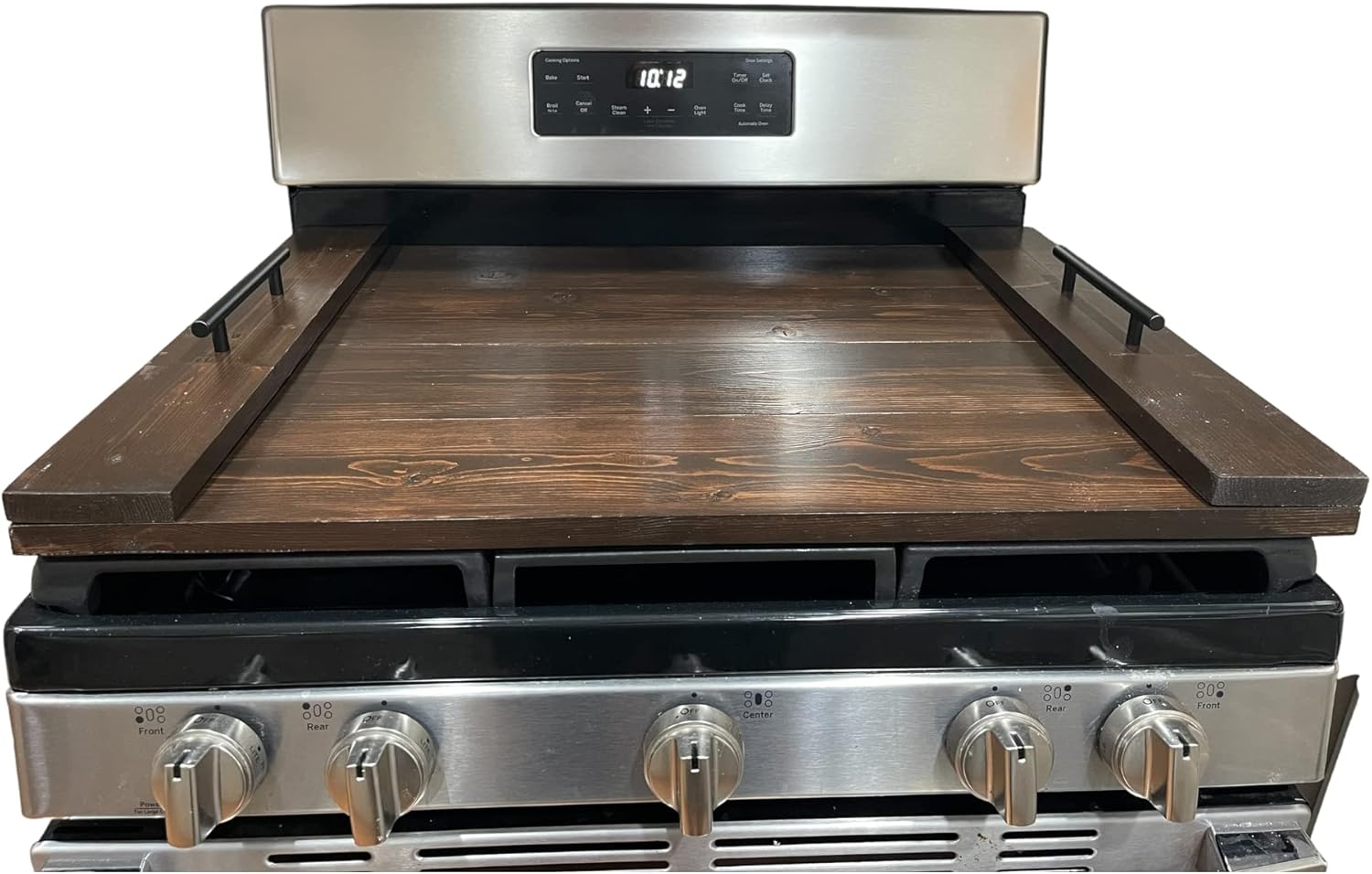 Handmade Industrial Farmhouse Stove Top Cover Noodle Board/Serving Tray with Black Matte Handles (Barn Red)