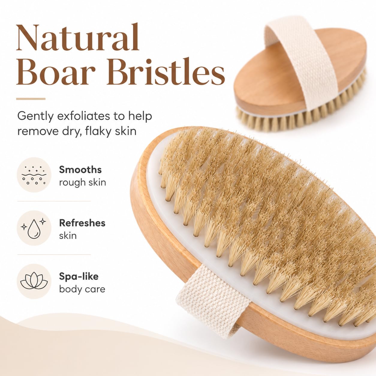 Opaz Trockene Körperbürste, natürliche Borsten, für trockene Haut, Peeling, nasses oder trockenes Peeling, glatte Cellulite, stimuliert die Durchblutung, 2 Stück