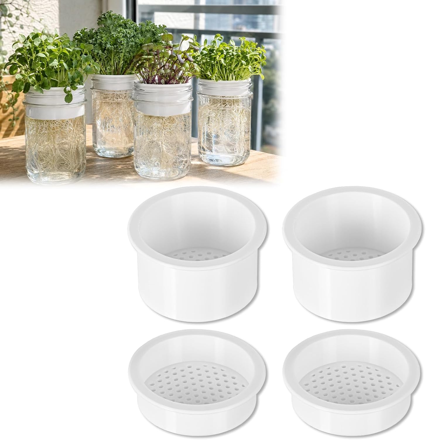 4-Pack Microgreens Growing Kit Compatible with Mason Jars Wide Mouth