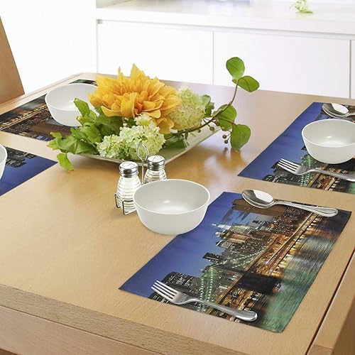 Miniatura 4 de Ambesonne City Place Mats - Juego de 4 manteles individuales de tela lavable para mesa de comedor, tamaño estándar, color azul y verde
