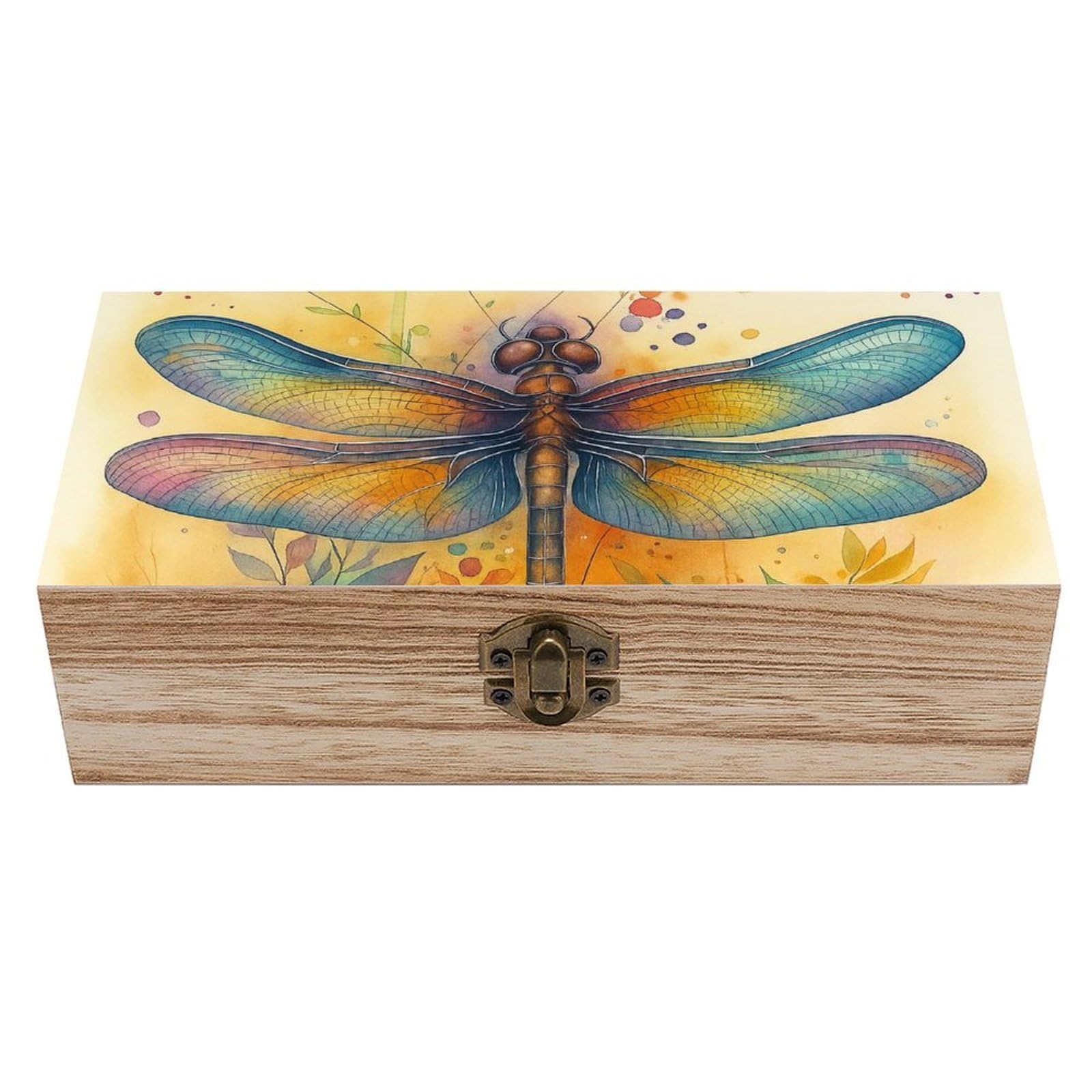 SMAZDFXX Vintage Watercolor Dragonfly Wooden Storage Box Multipurpose Decorative Box for Jewelry Photo Home Decor