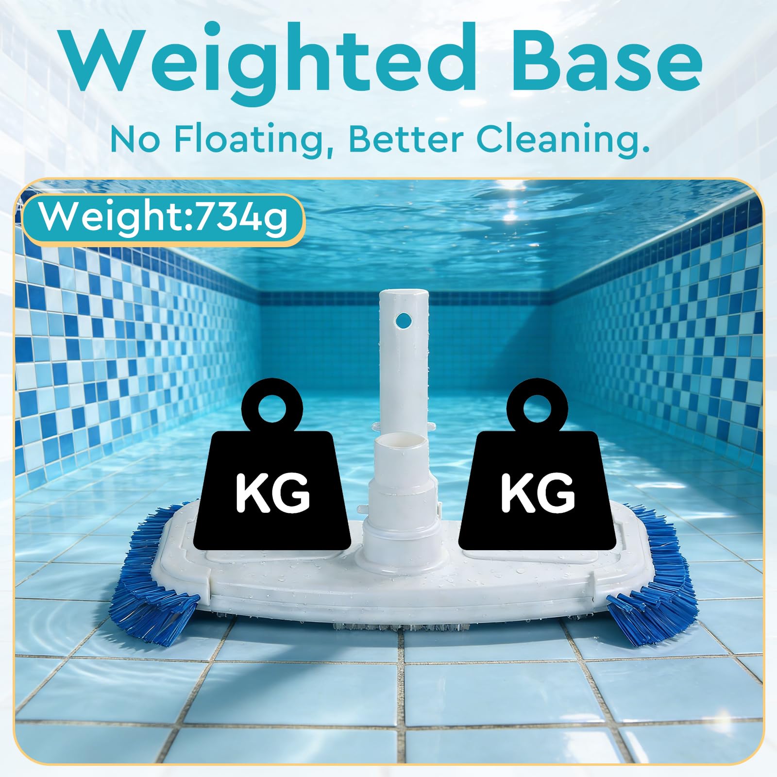 EFUTURETIME Poolsauger Bodensauger Poolreiniger manuell mit Bürsten, 7,5 m Schlauch φ38mm, 2,7 m Teleskopstange