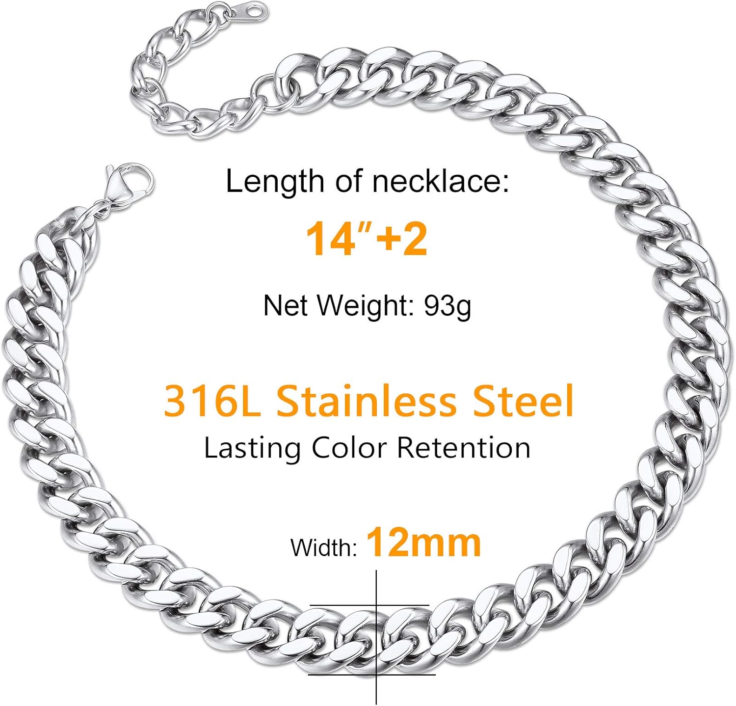 ChainsPro 14-30" Mens Sturdy Miami Cuban Chain Necklace, 5/7/9/12MM Width, 316L Stainless Steel/18K Gold Plated (Send Gift Box) - Image 6