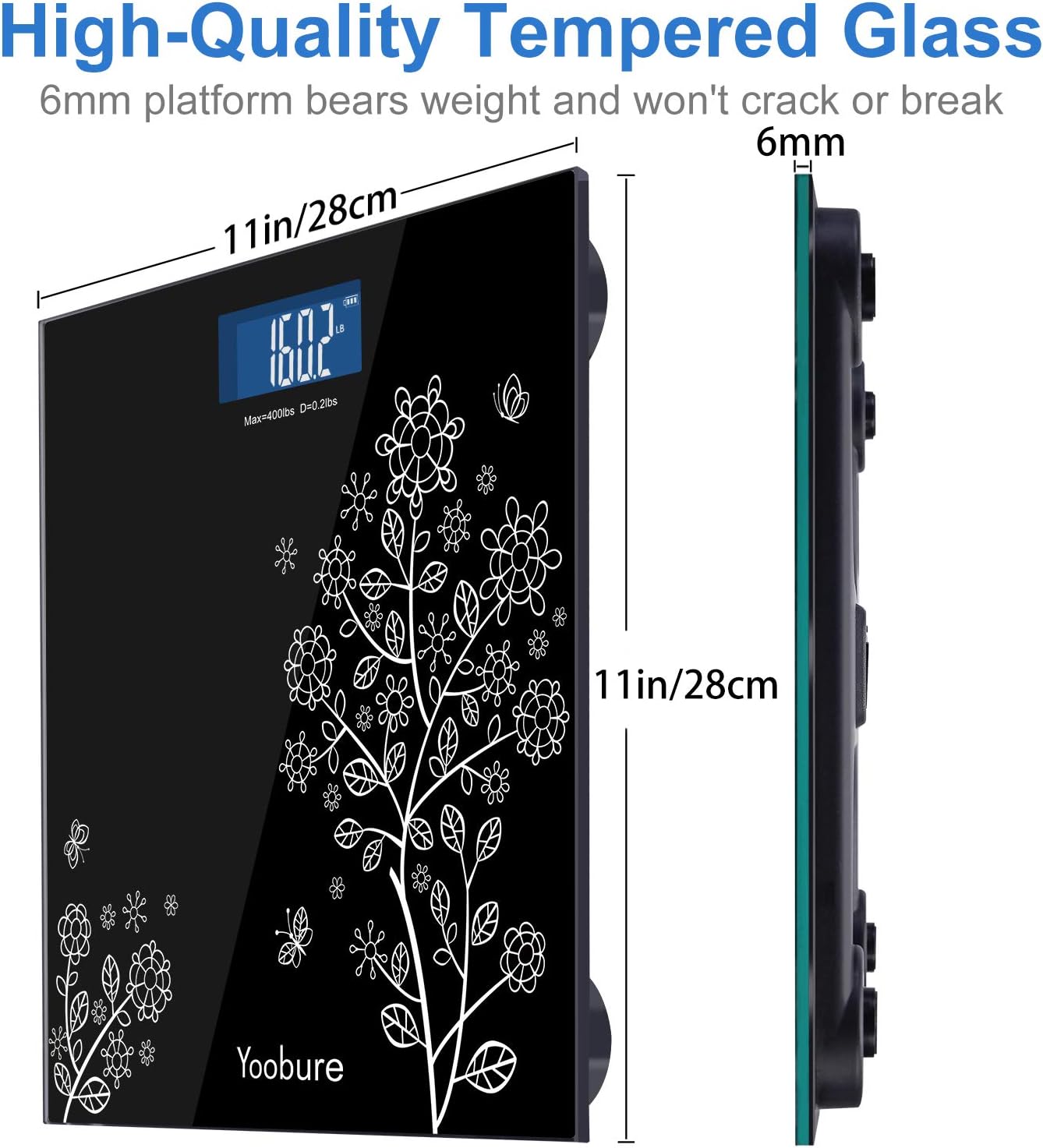 Weight Scale, Precision Digital Body Bathroom Scale with Step-On Technology, 6mm Tempered Glass Easy Read Backlit LCD Display, 400 Pounds
