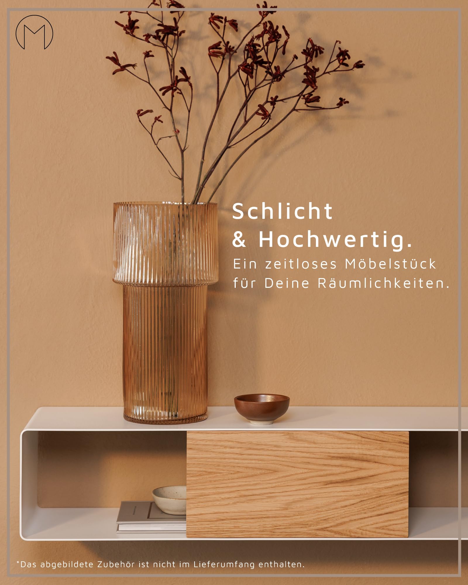 Metallbude Hängekonsole SION - Schwarz/Eiche - Moderne schwebende Wandkonsole aus Metall - Kratz-, Stoß- & Schlagfest - 120x19x15 cm