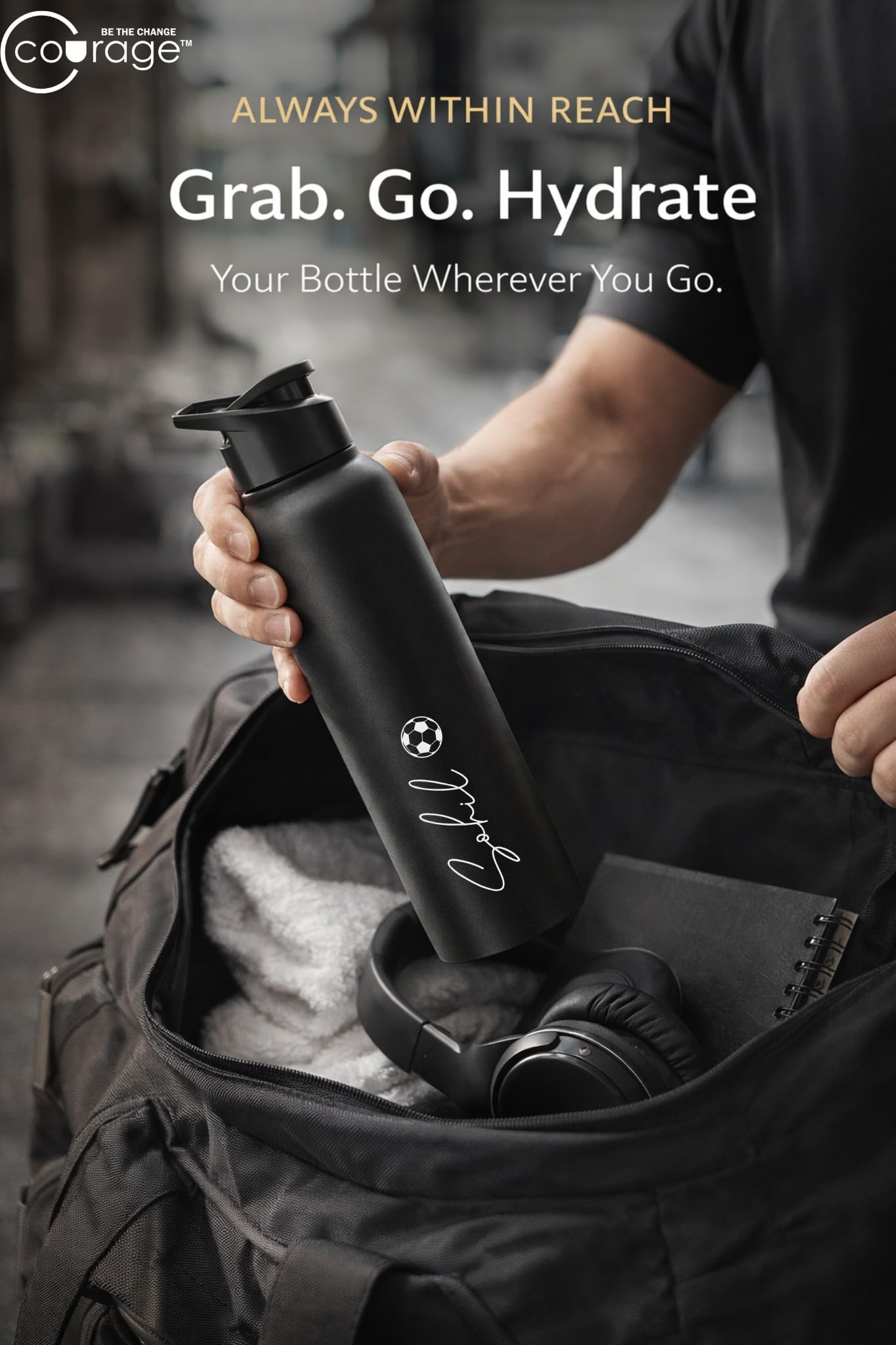 COURAGE Stainless Steel Customize Sipper Water Bottle 1Liter Leak Proof for Fridge Home Office Travel School Kids Boys Girls Adults Sports Gym Yoga - Black — Amazon image 5