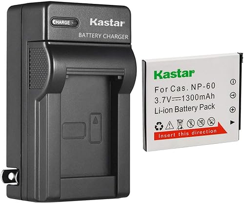 Kastar Paquete de 1 cargador de batería y CA para batería Casio NP-60 CNP-60, cargador BC-60L, Casio Exilim EX-FS10 EX-S10 EX-S12 EX-Z9 EX-Z19