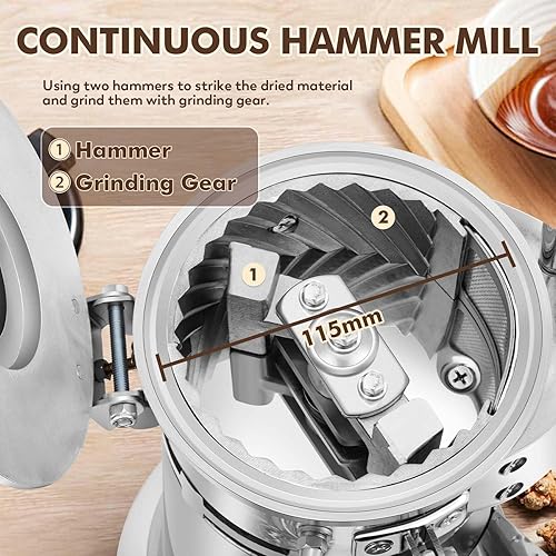 Miniatura 2 de Moongiantgo Hammer Mill Molinillo eléctrico de 1200 W, molinillo continuo de hierbas, capacidad de 6.6 a 33 librasH, con 6 mallas de tamiz, máquina
