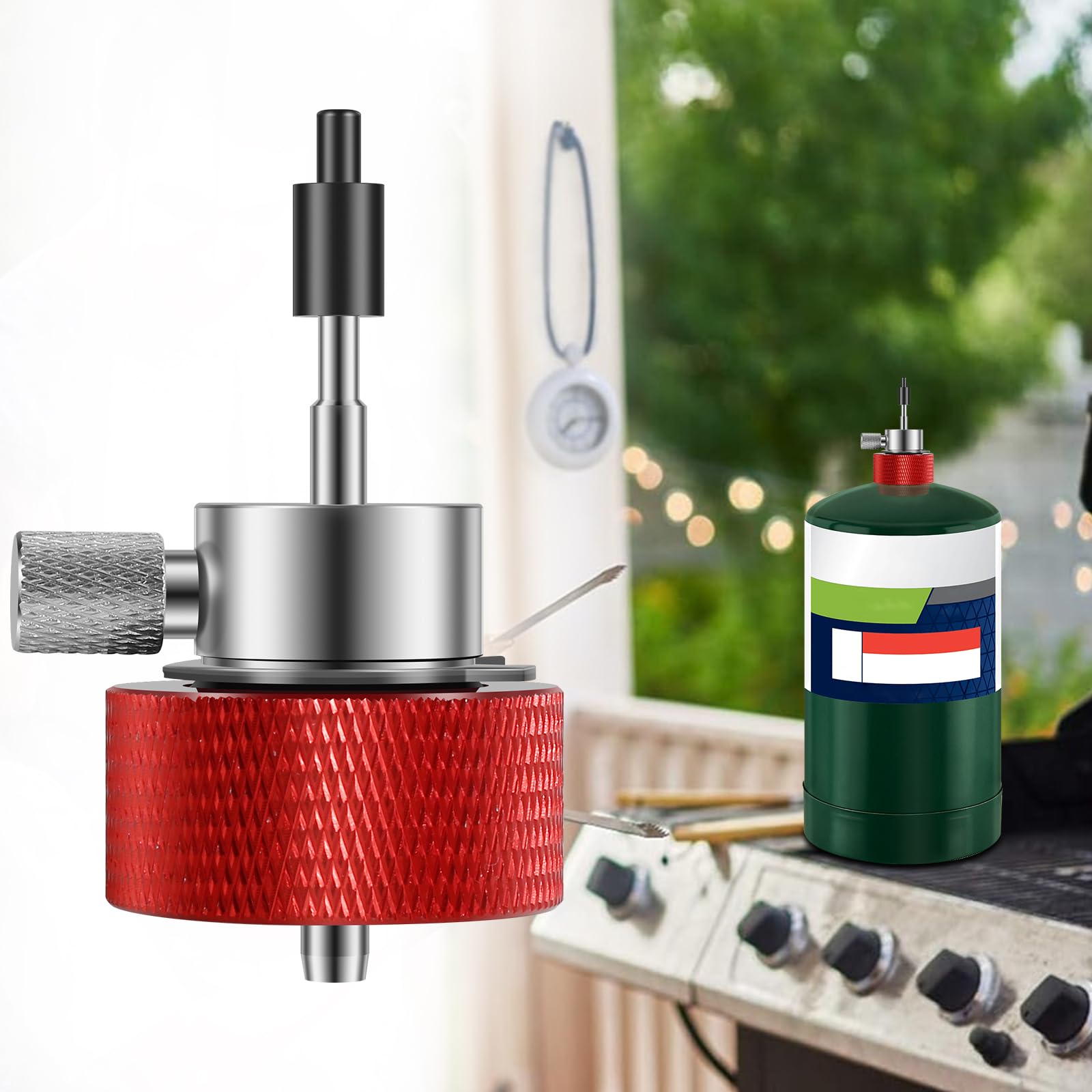 LYDODOKA Airsoft Filling Adapter for Propane Green Gas Tank, Non Leaking Green Gas Tank Connector Valve with Silicone Oil Port, Metal Airsoft Propane Adapter Tool for Green Gas, Red