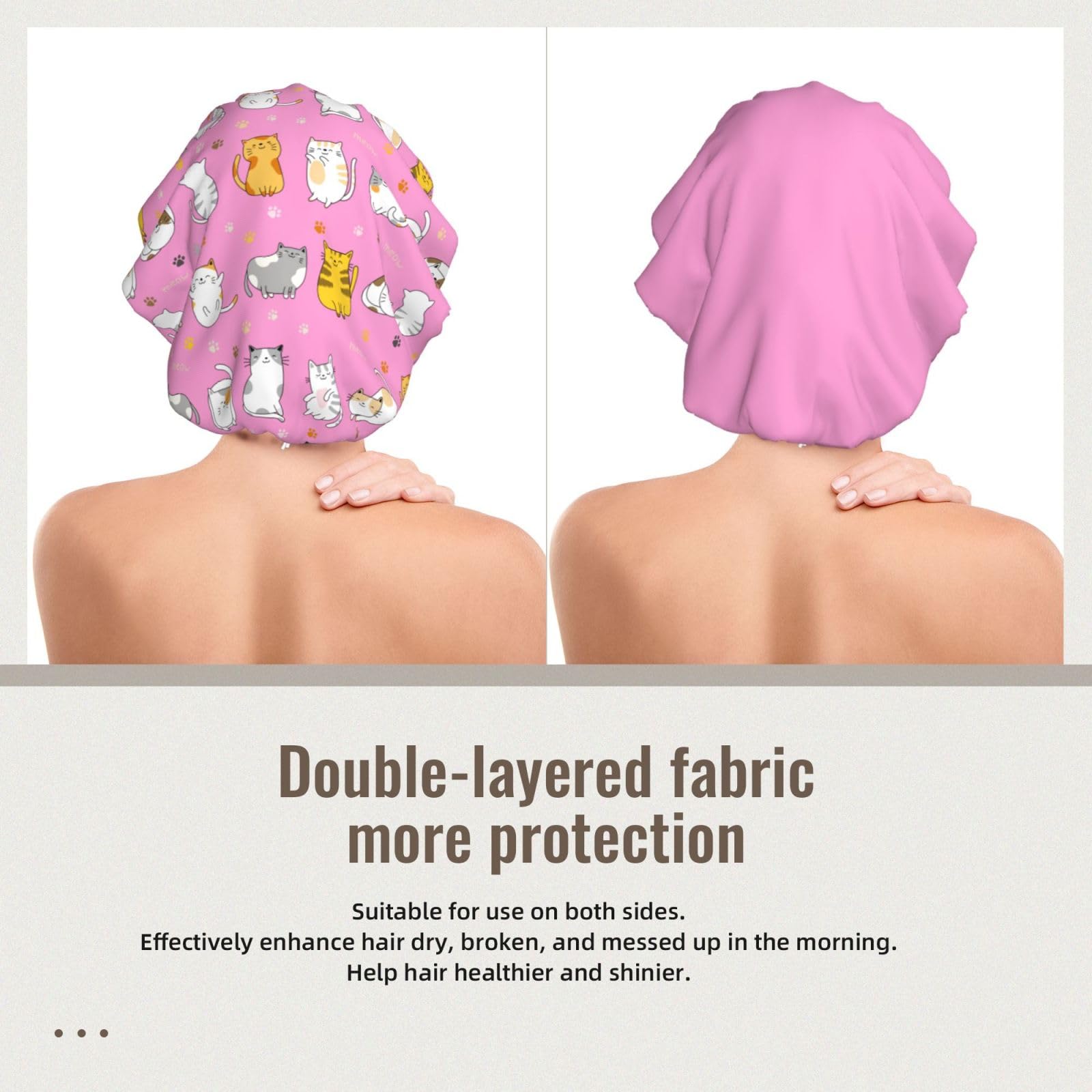 Cute Cat Pattern Satin Sleeping Cap For Women Double-Layer Bonnet For Natural Hair Curly Hair Braided Hair Long Hair