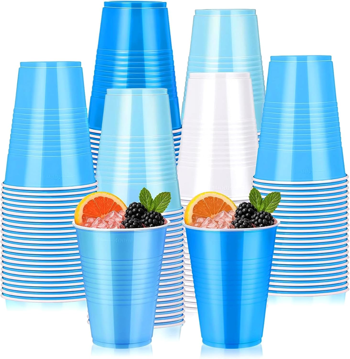 150 Pcs 12oz Plastic Cups Bulk Blue Disposable Party Cups Supplies for Birthday Wedding Graduation Halloween Thanksgiving Christmas Festival Family Gatherings Celebrations
