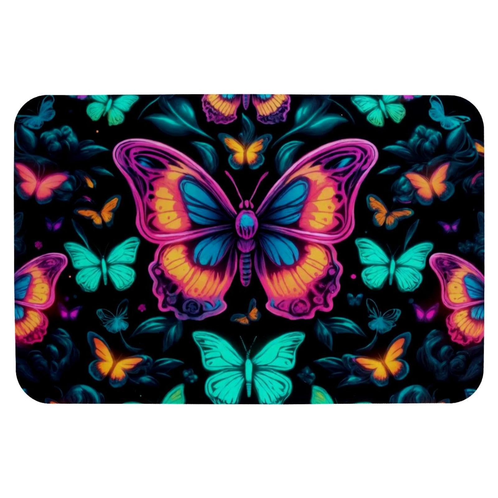 Tapis de bain lavable motif papillon coloré pour douche et baignoire