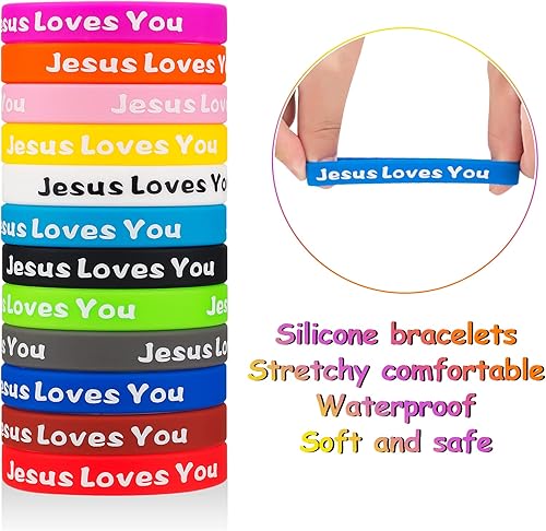 Miniatura 2 de Jesus Loves You - Pulseras de goma coloridas de silicona cristiana para hombres y mujeres, regalos de fiesta, pulsera inspiradora para adultos,