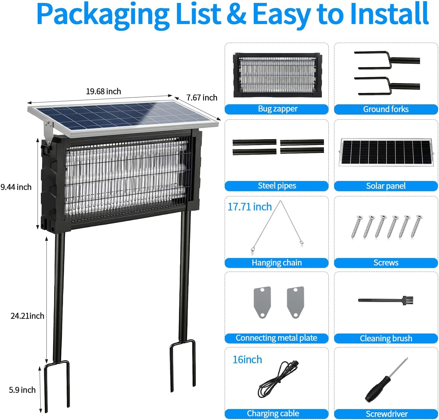 2026 Solar Mosquito Zapper Outdoor Bug Zapper Outdoor Solar 4500V Waterproof Electric Fly Trap with Panel Sensor & Indoor Insect Zapper for Home Backyard Patio Camping Garden